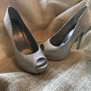 Silver Rhinestone Platform Stiletto Pumps.